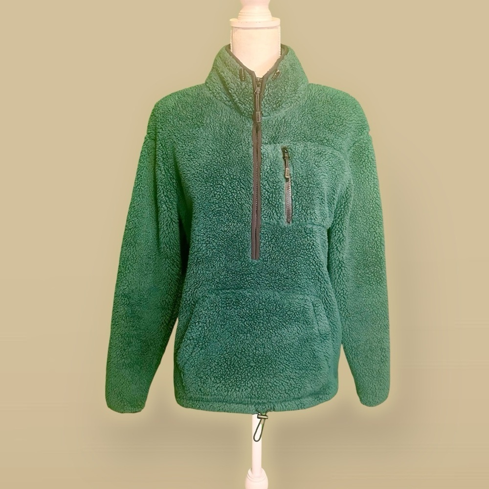 NWOT PINK Victoria’s Secret Sherpa Fleece Half Zip Pullover Jacket in Green XS - Picture 4 of 14